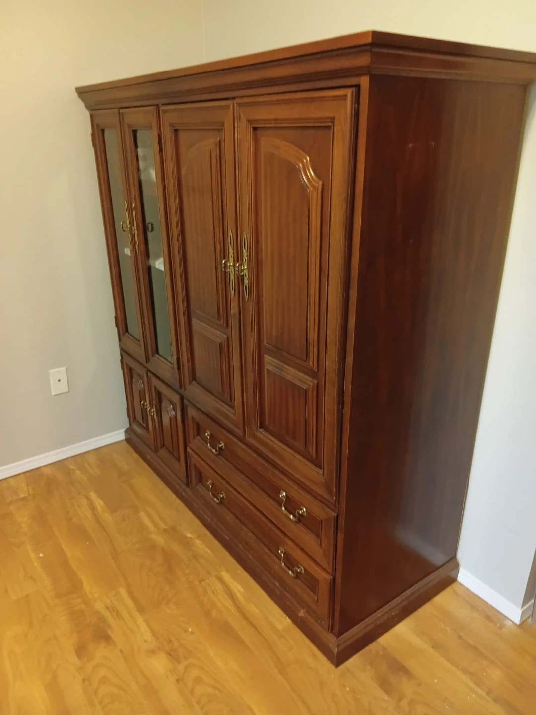 Wooden Armoire with Glass Doors and Drawers - photo 3