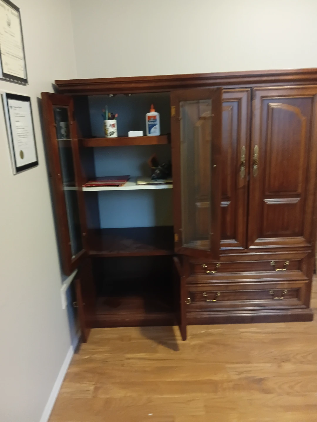 Wooden Armoire with Glass Doors and Drawers - photo 4