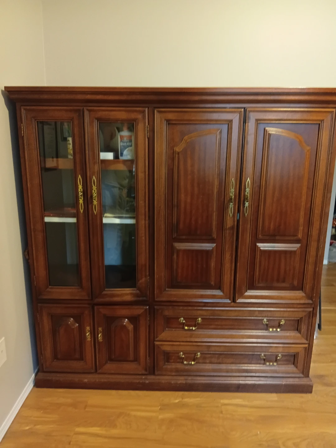 Wooden Armoire with Glass Doors and Drawers - photo 5