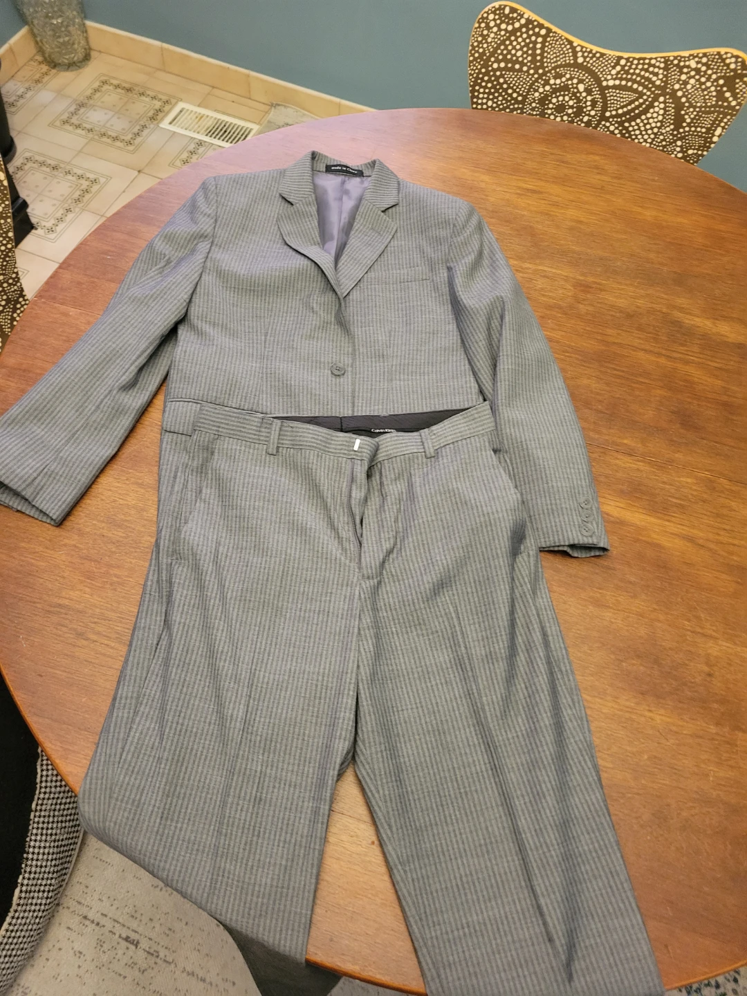 Calvin Klein Grey Pinstripe Suit - Size 14