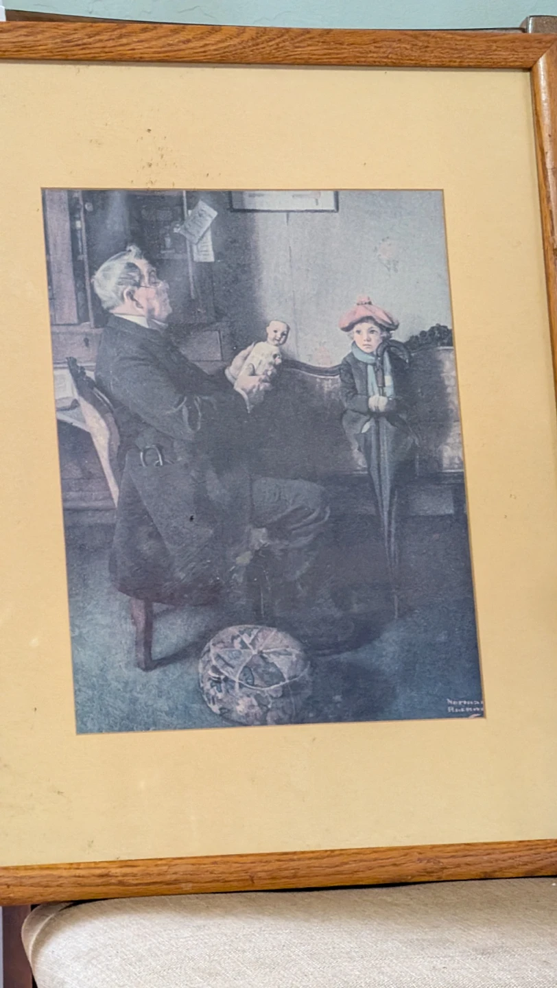 Framed Art Print - Grandpa and Child with Doll