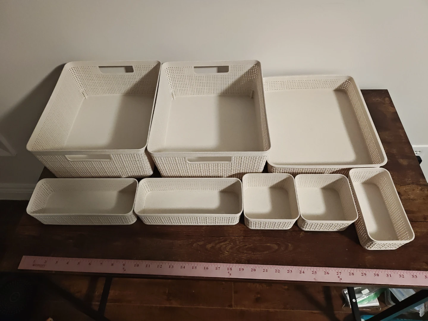 Set of 8 Beige Plastic Storage Baskets/Organizers