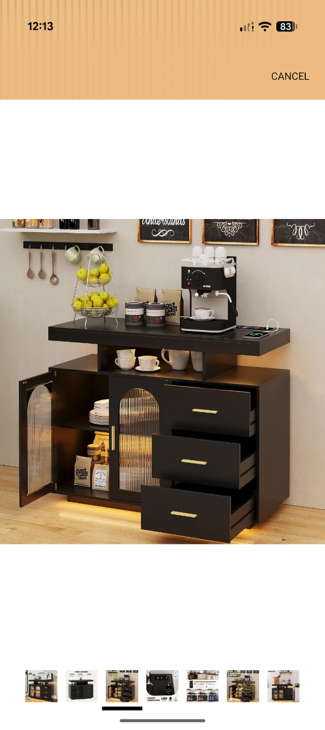 Black Bar Cabinet with Charging Station and RGB Lights