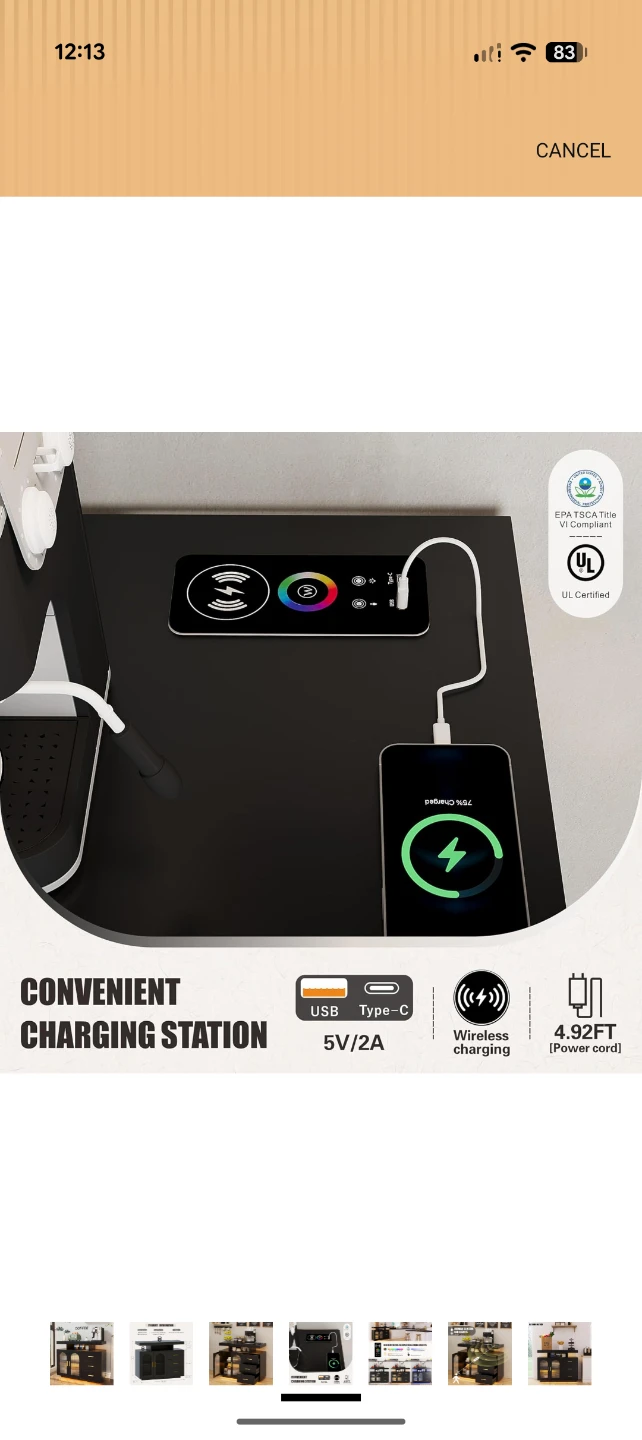 Black Bar Cabinet with Charging Station and RGB Lights - photo 3