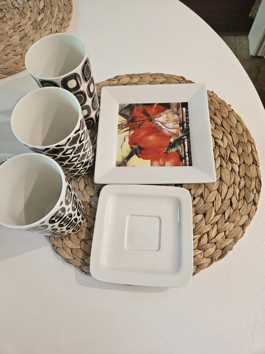Set of 3 Mugs and 1 Square Plate with Fall Theme - photo 2