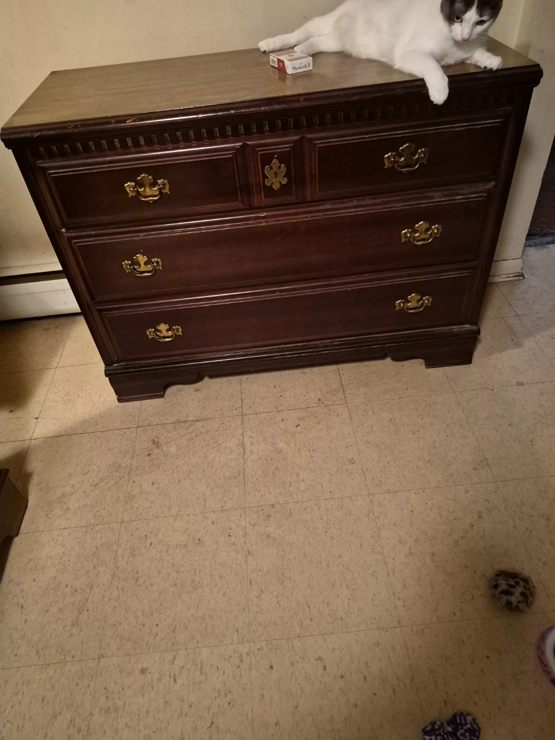 Dark Wood Dresser with Gold Accents