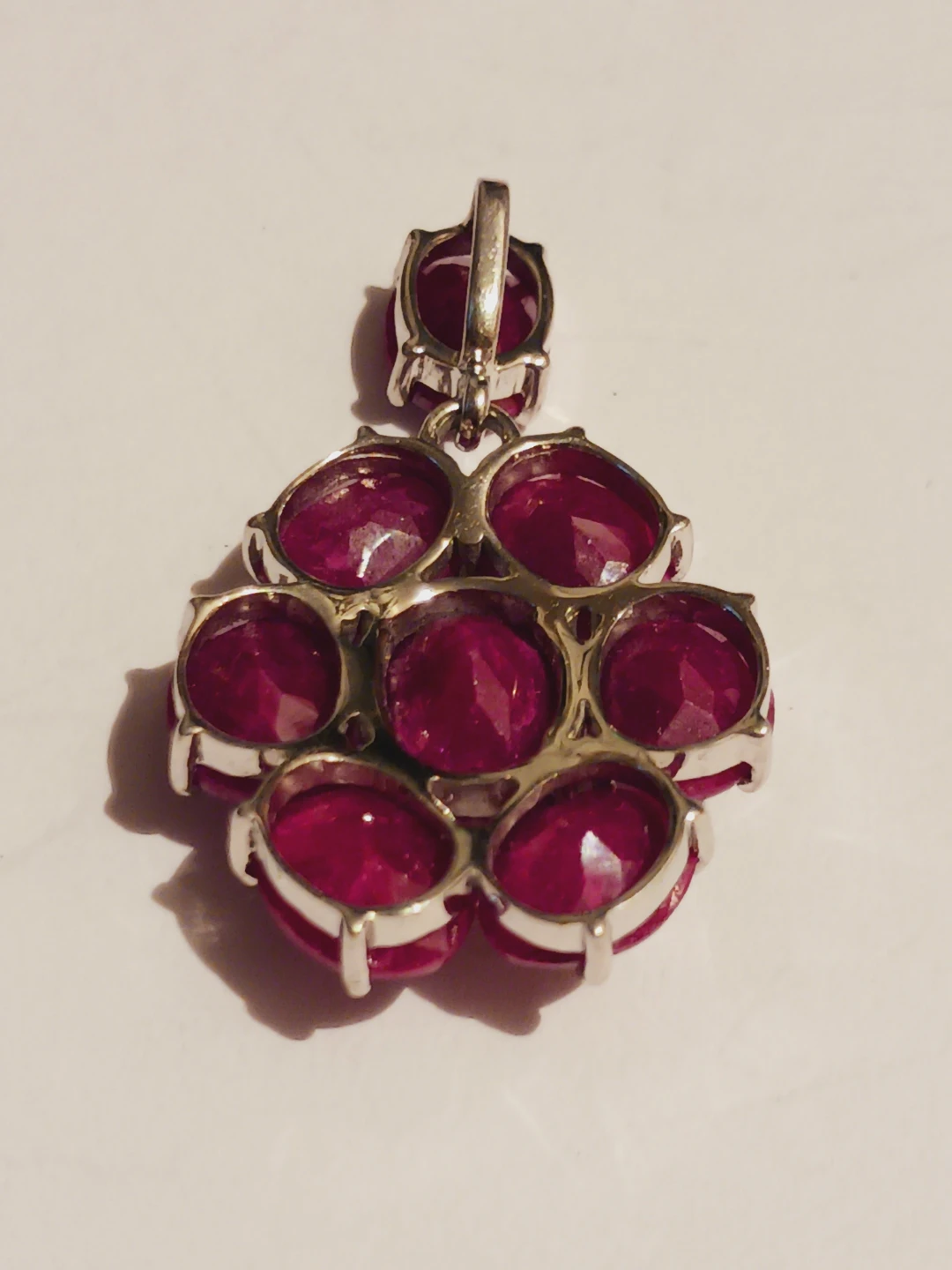Sterling Silver 925 Ruby Stones Flower Pendant Necklace - photo 3
