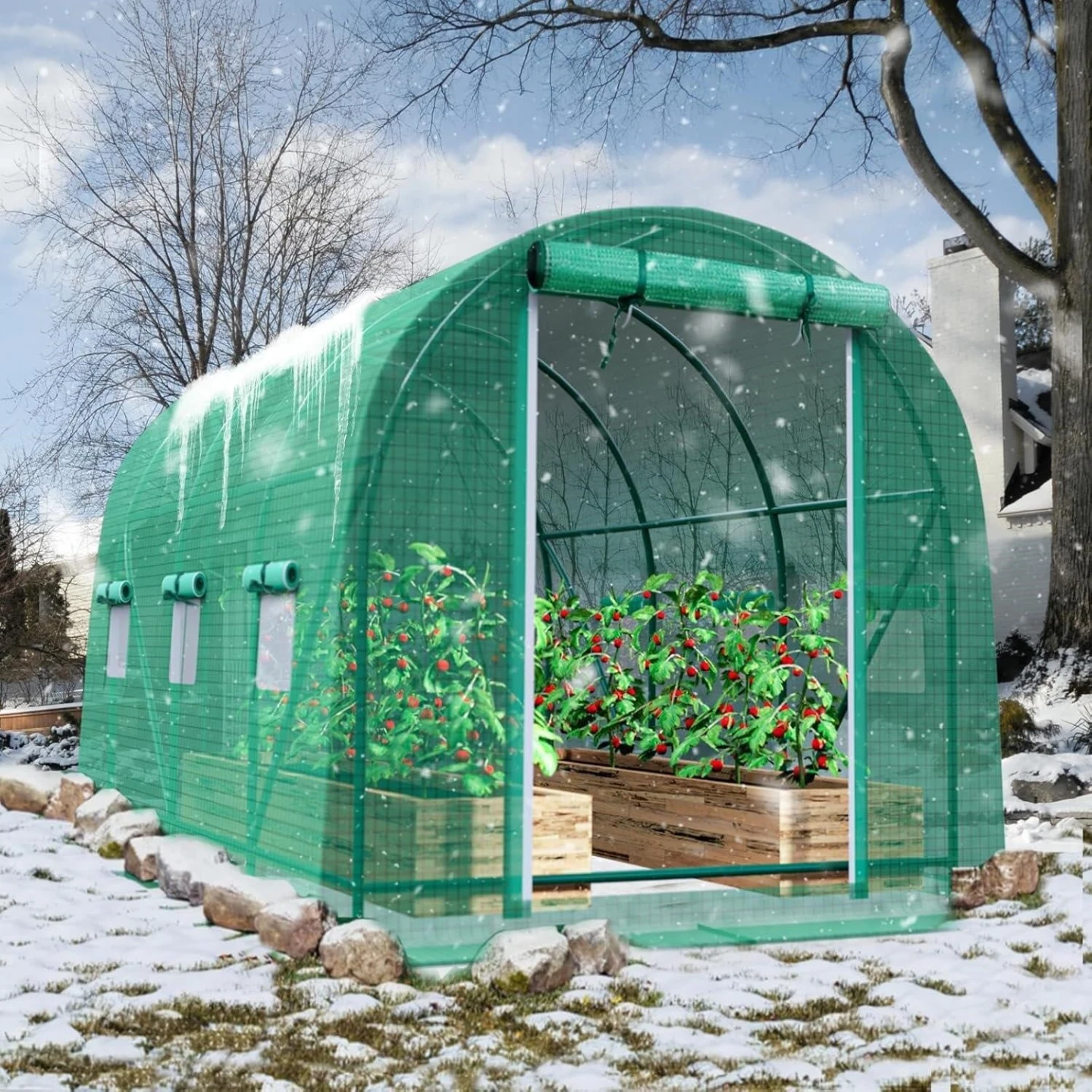 Greenhouse Tunnel Tent with Roll-Up Door and Vents - photo 3