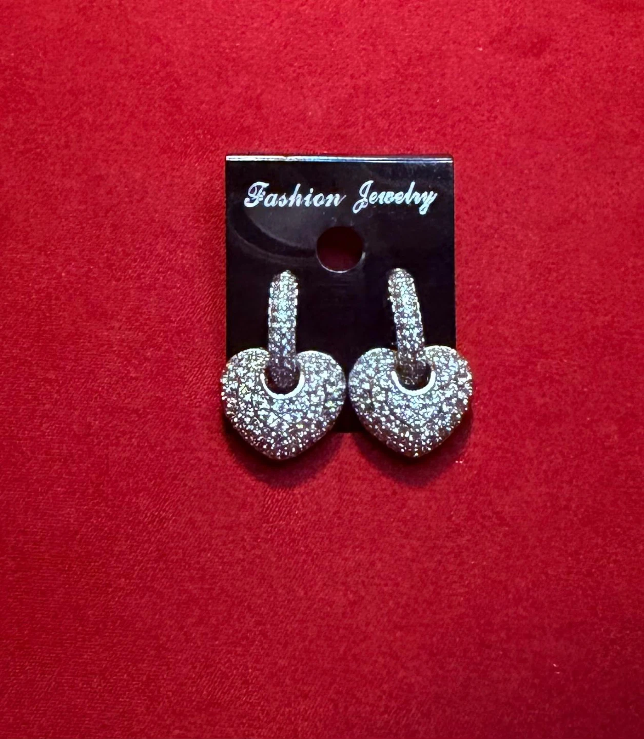 Heart Shaped Paved Rhinestone Earrings