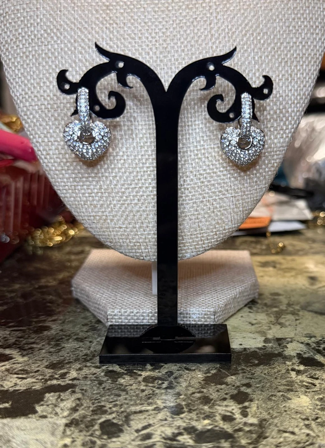 Heart Shaped Paved Rhinestone Earrings - photo 2