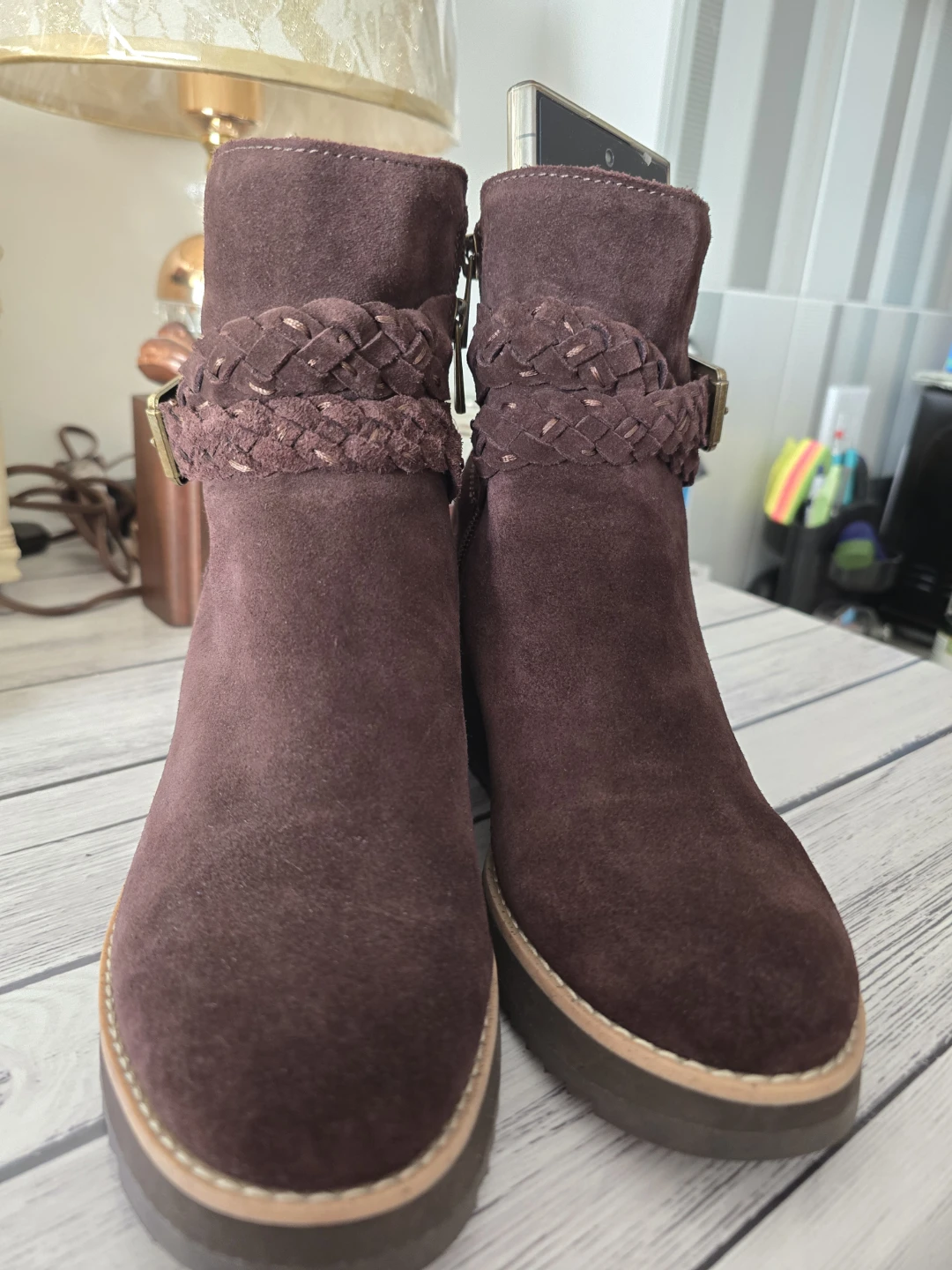 Brown Suede Wedge Ankle Boots