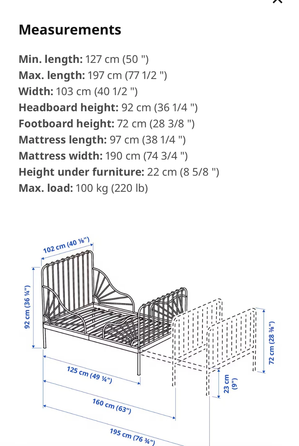 IKEA MINNEN Extendable Bed Frame White