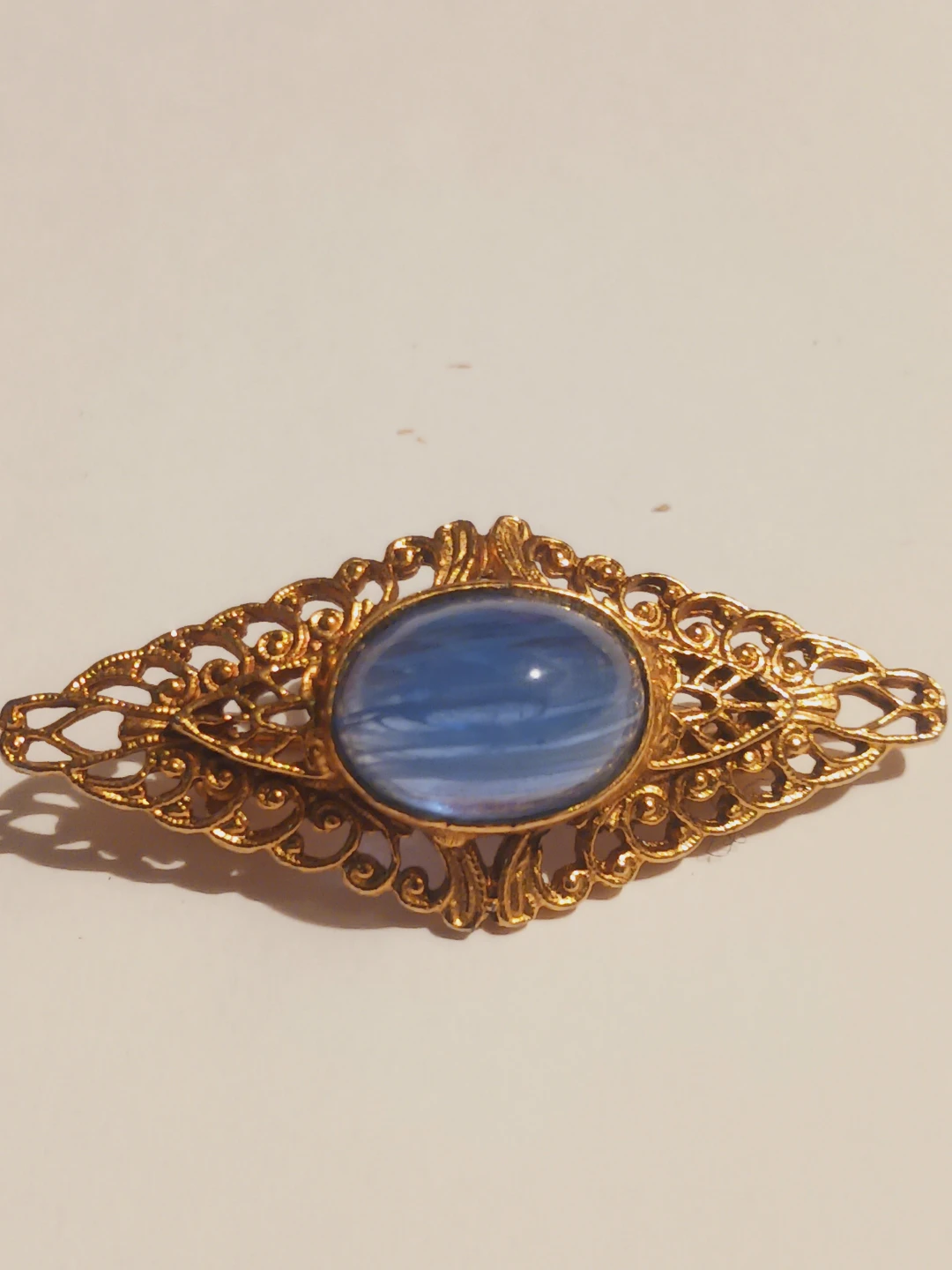 Blue Gemstone Gold Tone Filigree Brooch - photo 2