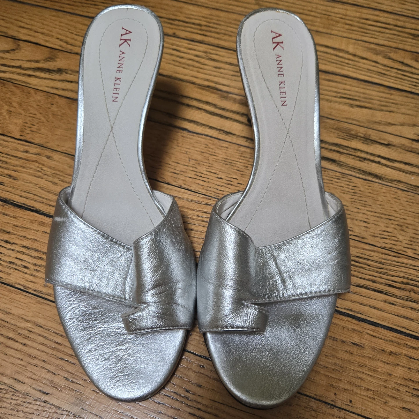 Anne Klein Silver Metallic Mule Heels