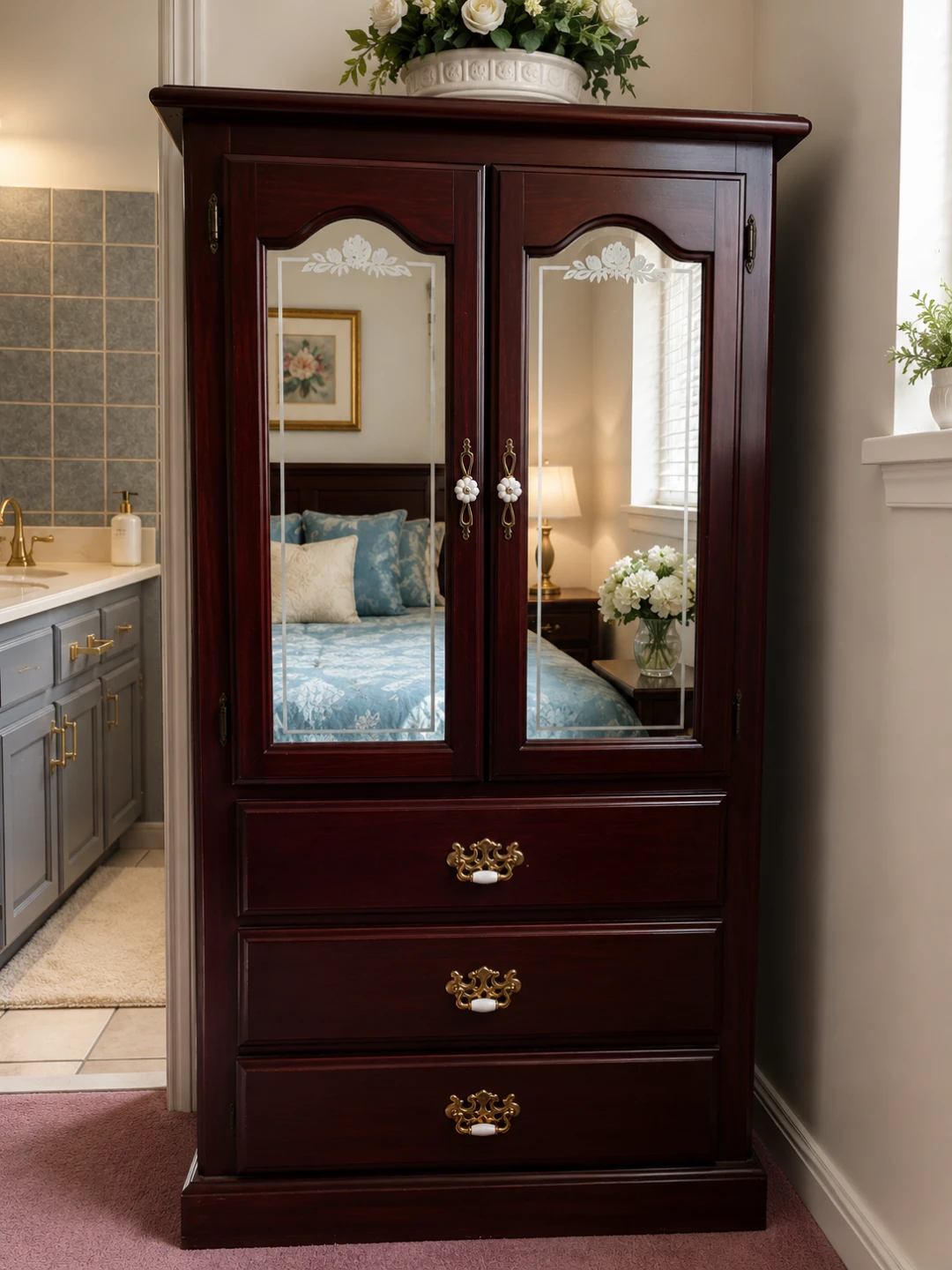 Wooden Armoire with Mirrored Doors and Drawers - photo 2