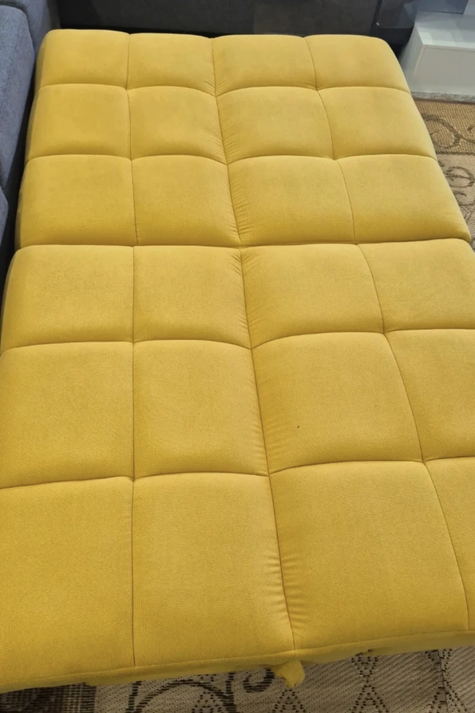 Yellow Tufted Futon Sofa Bed missing side arms - photo 2