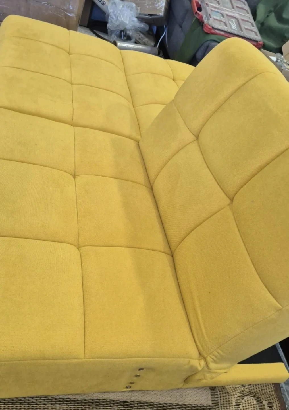 Yellow Tufted Futon Sofa Bed missing side arms - photo 3