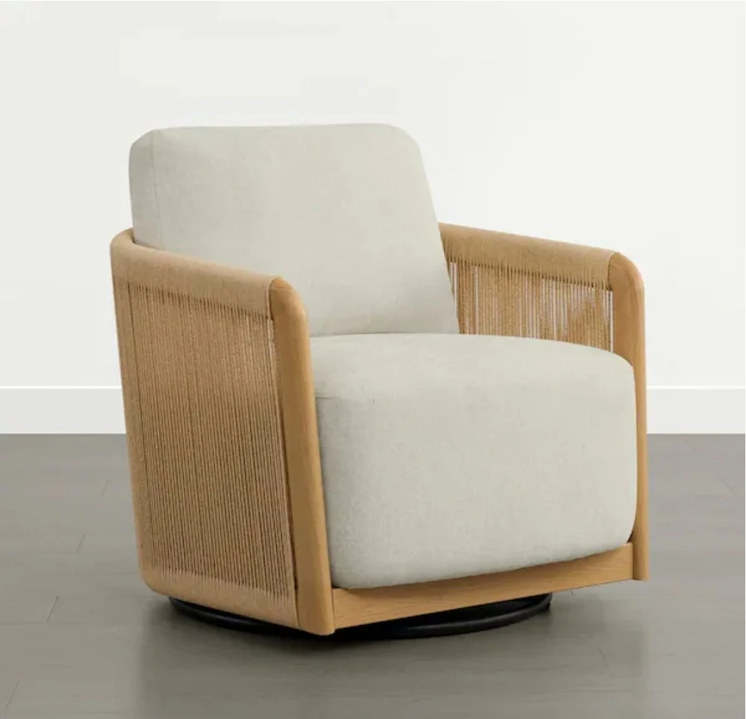Cream Upholstered Swivel Accent Chair with Rope Detailing - photo 2