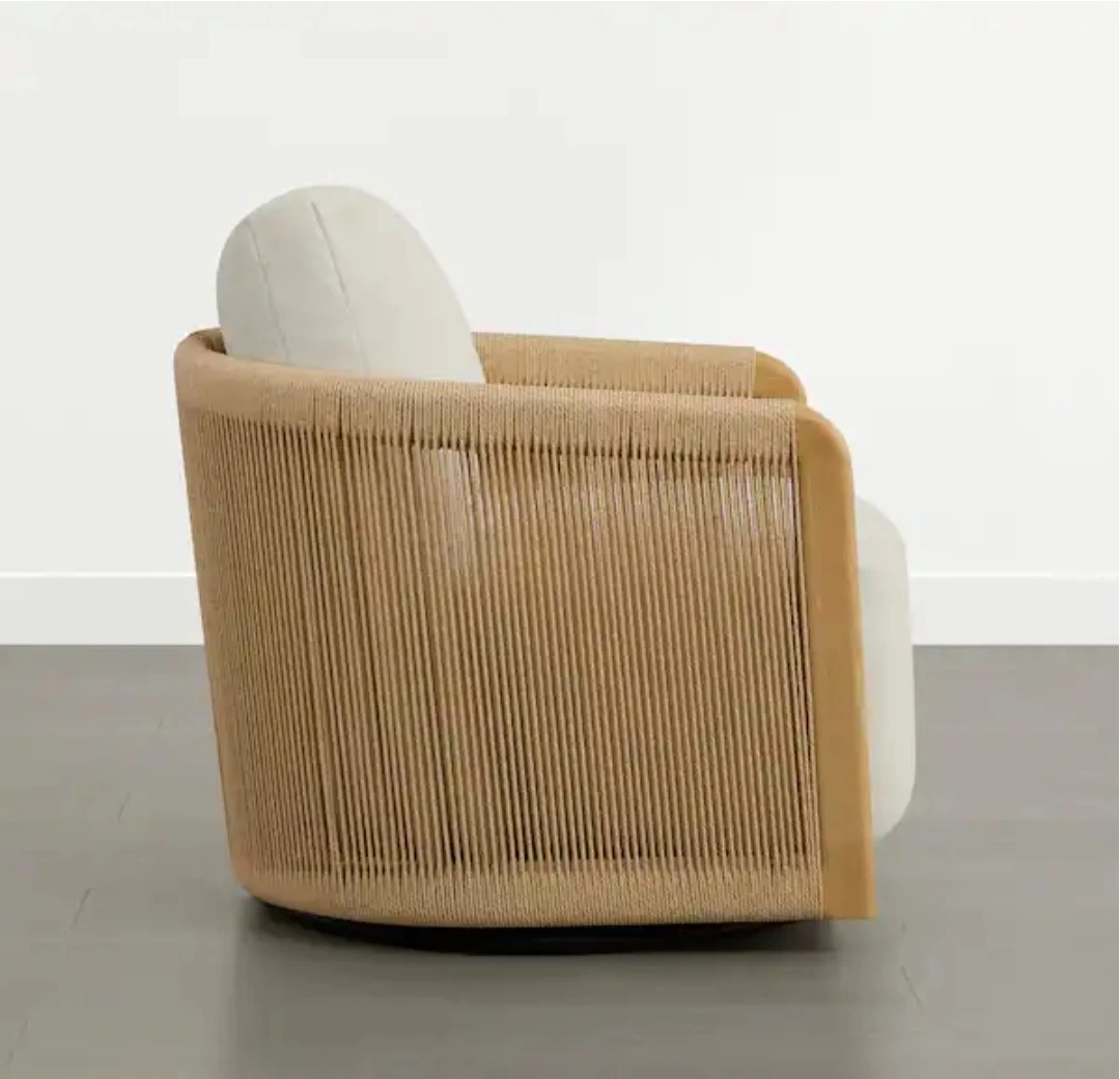 Cream Upholstered Swivel Accent Chair with Rope Detailing - photo 3