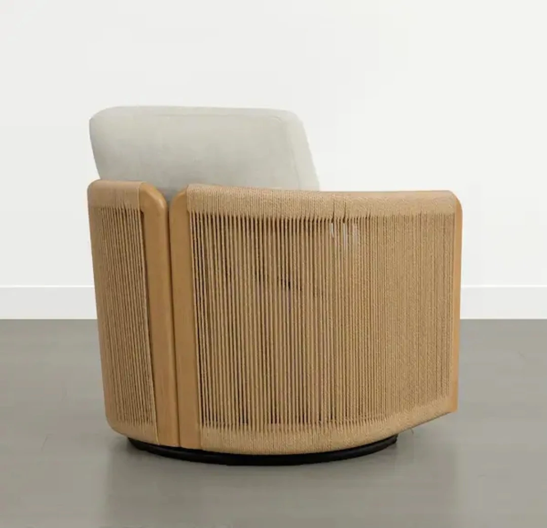 Cream Upholstered Swivel Accent Chair with Rope Detailing - photo 4
