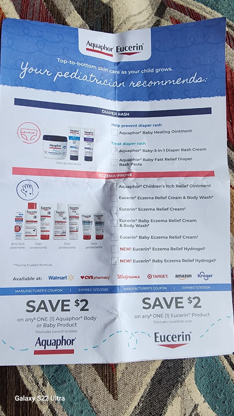 Aquaphor & Eucerin $2 Off Coupons - Expires 12/31/2026