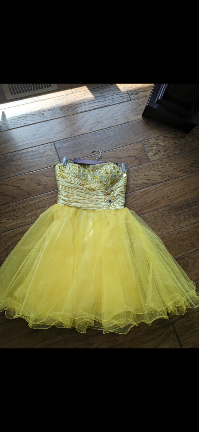 Yellow Strapless Tulle Dress with Beading