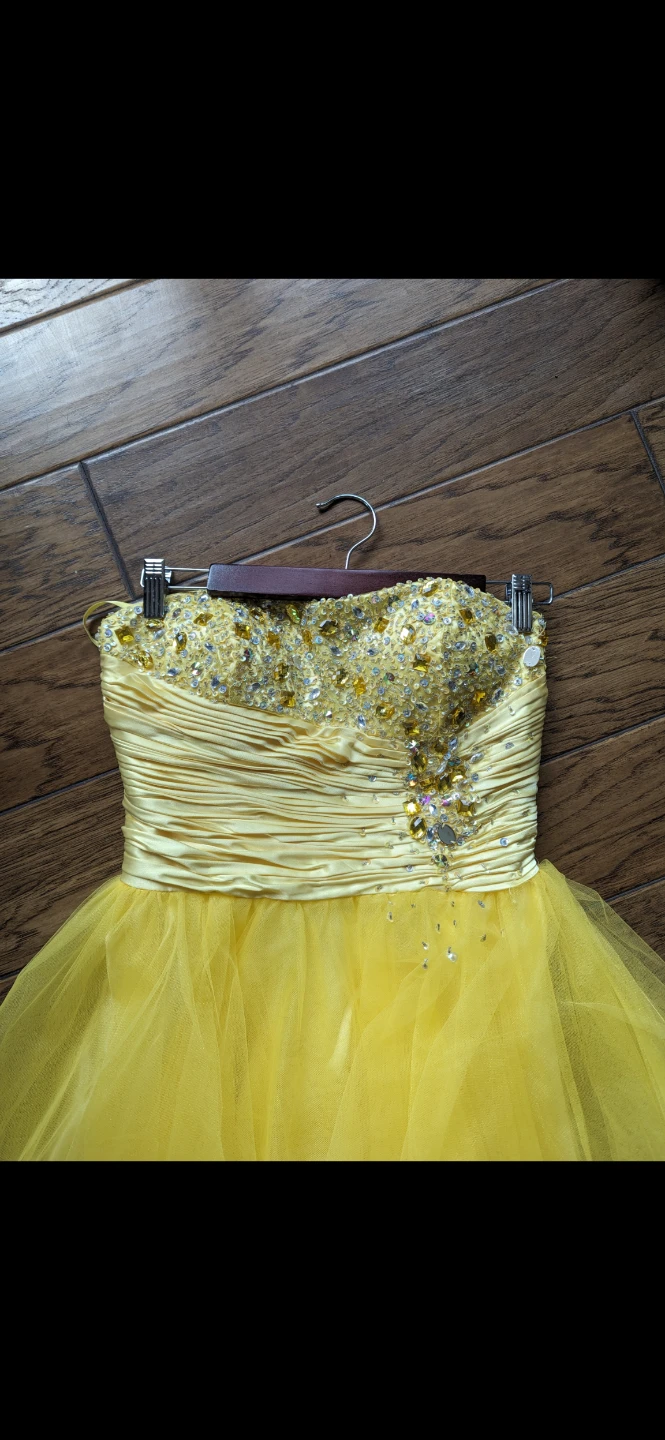 Yellow Strapless Tulle Dress with Beading - photo 2