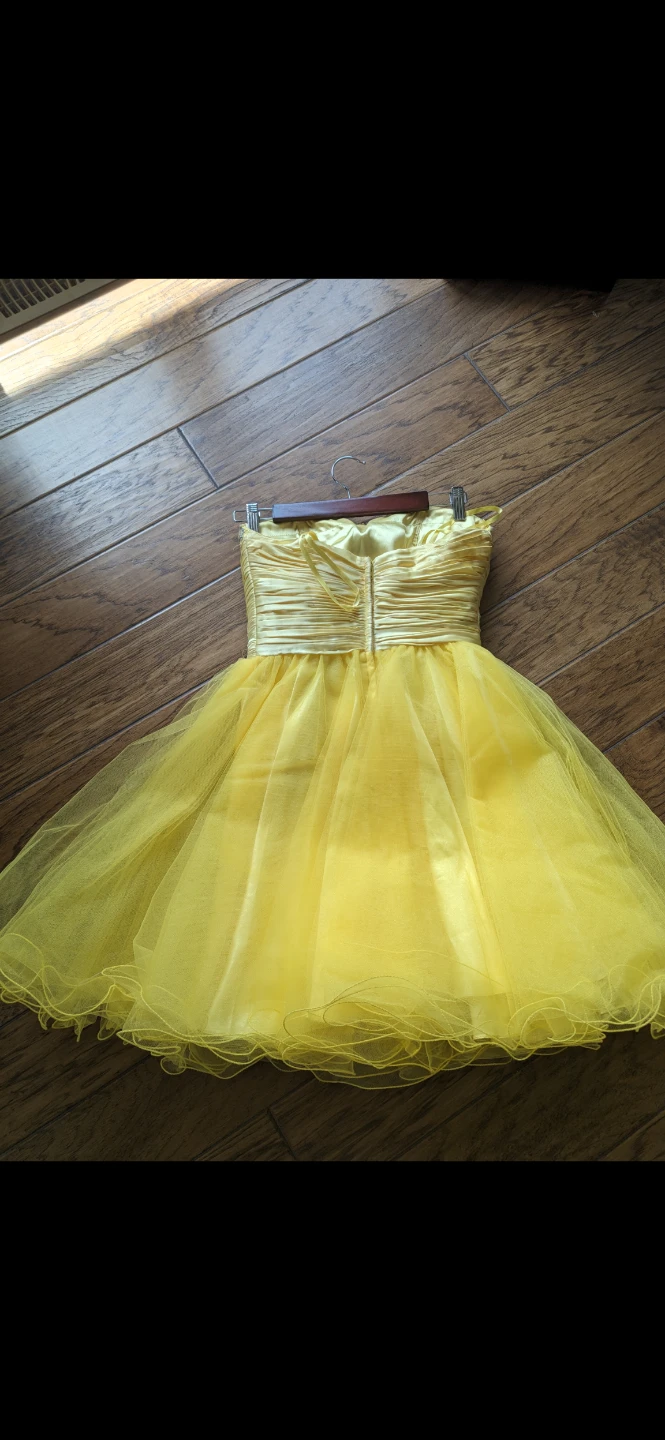 Yellow Strapless Tulle Dress with Beading - photo 3