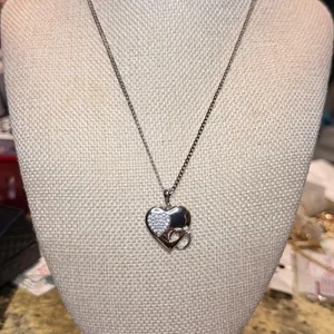 Silver Tone Heart Pendant Necklace with Crystals