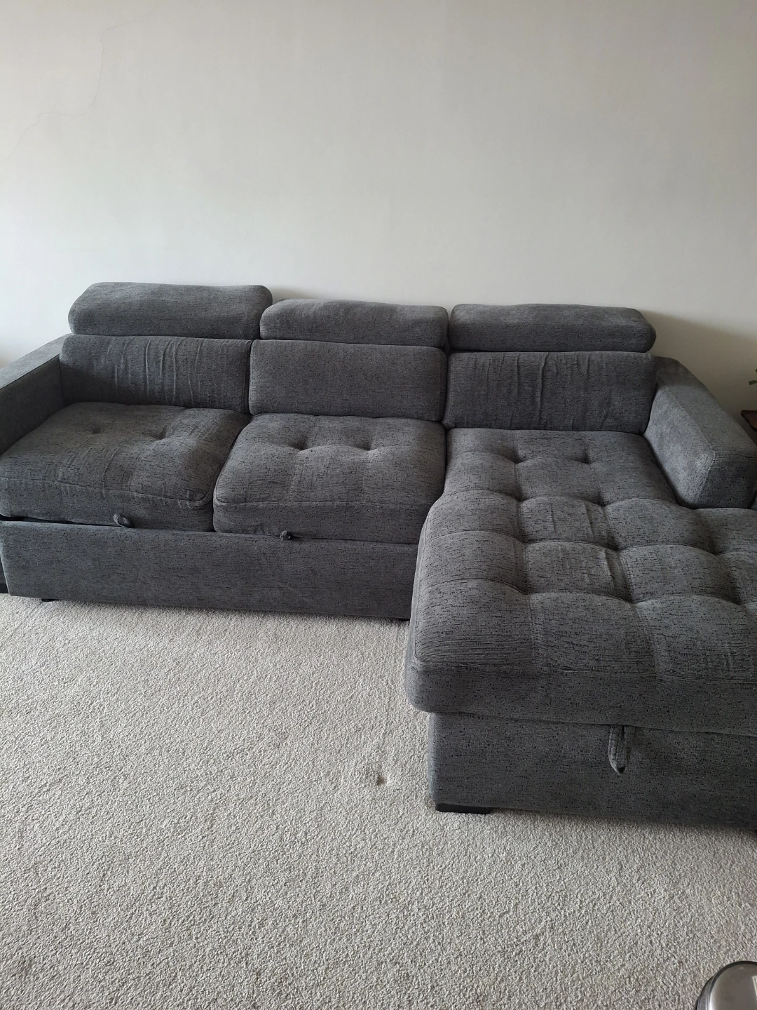 Grey L Shaped Pullout Couch with storage  ▪︎ PICKUP BY JULY 3RD