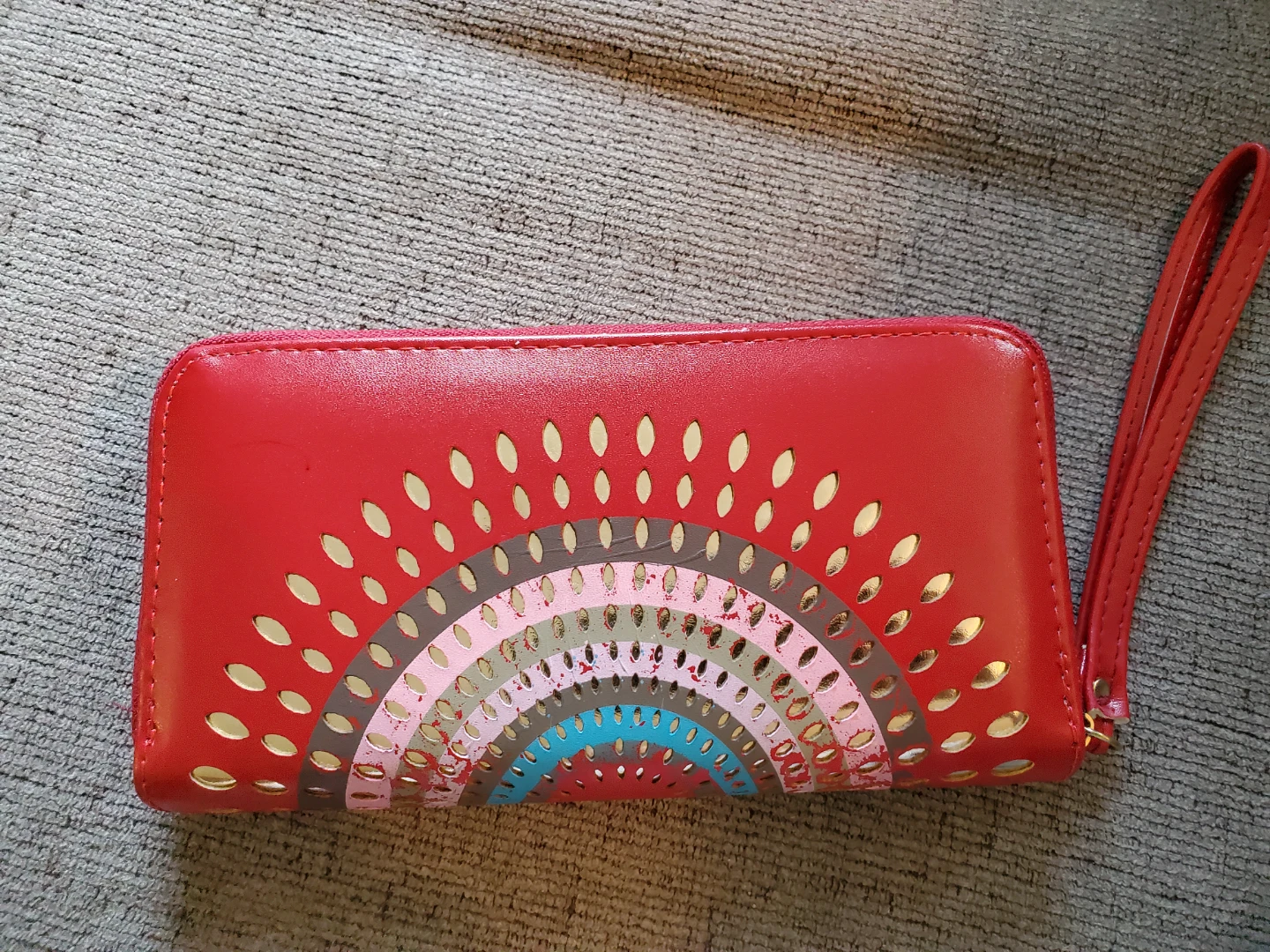 Red Wristlet Wallet with Rainbow Cutout Design ⚽