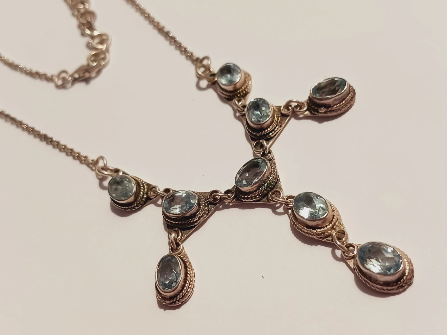 Sterling Silver 925 Blue Glacier Topaz Gemstones ✨️ Necklace - photo 2