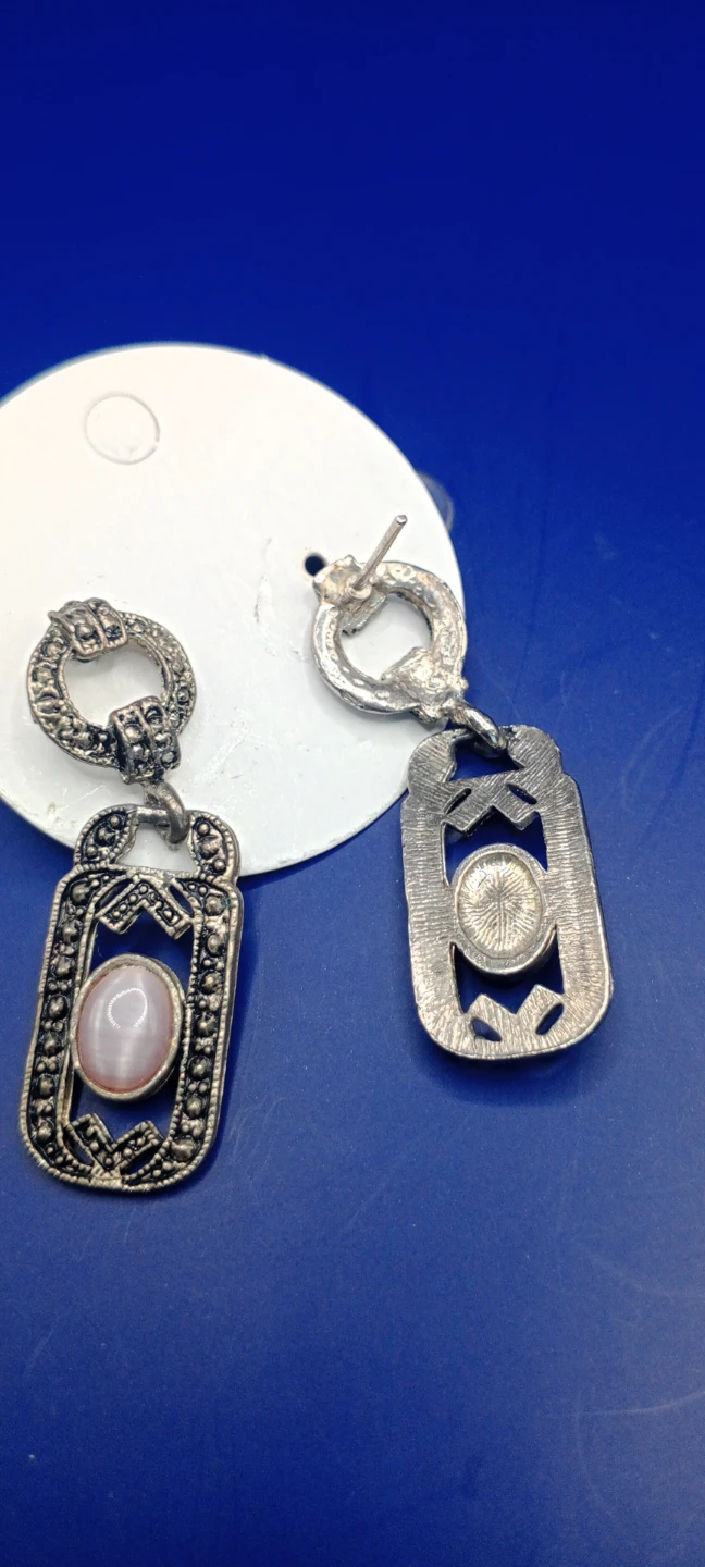 Art Deco Style Drop Earrings with Pink Cabochon Stones - photo 2