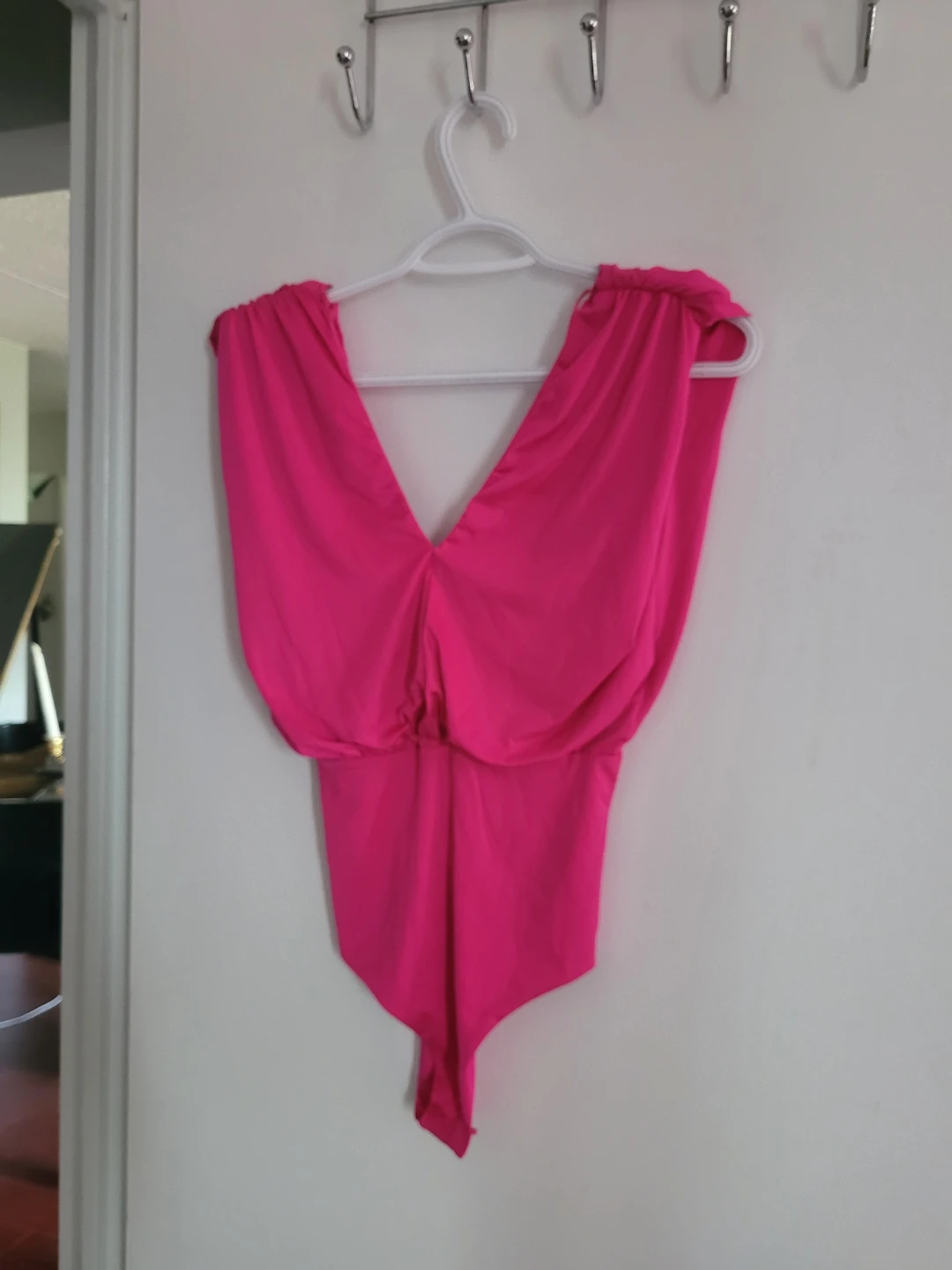 Hot Pink Plunging Neckline Bodysuit