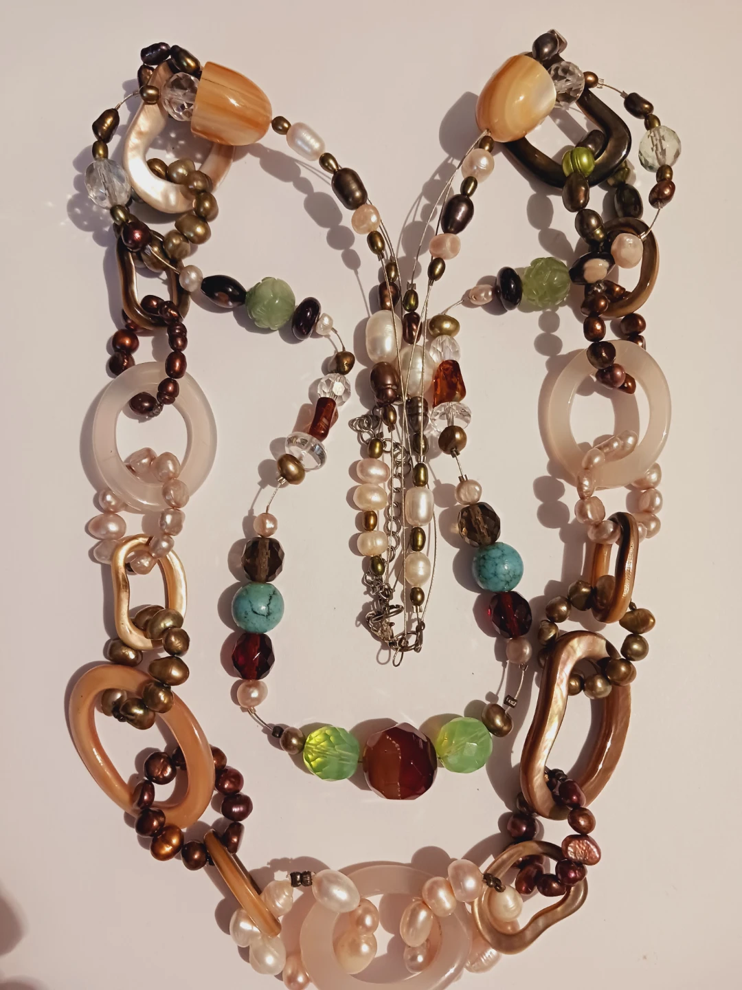 Handmade Multi Gemstones,  Baroque & Freshwater Pearls Necklace - photo 2
