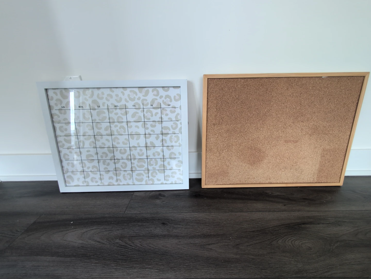 White Framed Dry Erase Calendar Board with Cork Bulletin Board