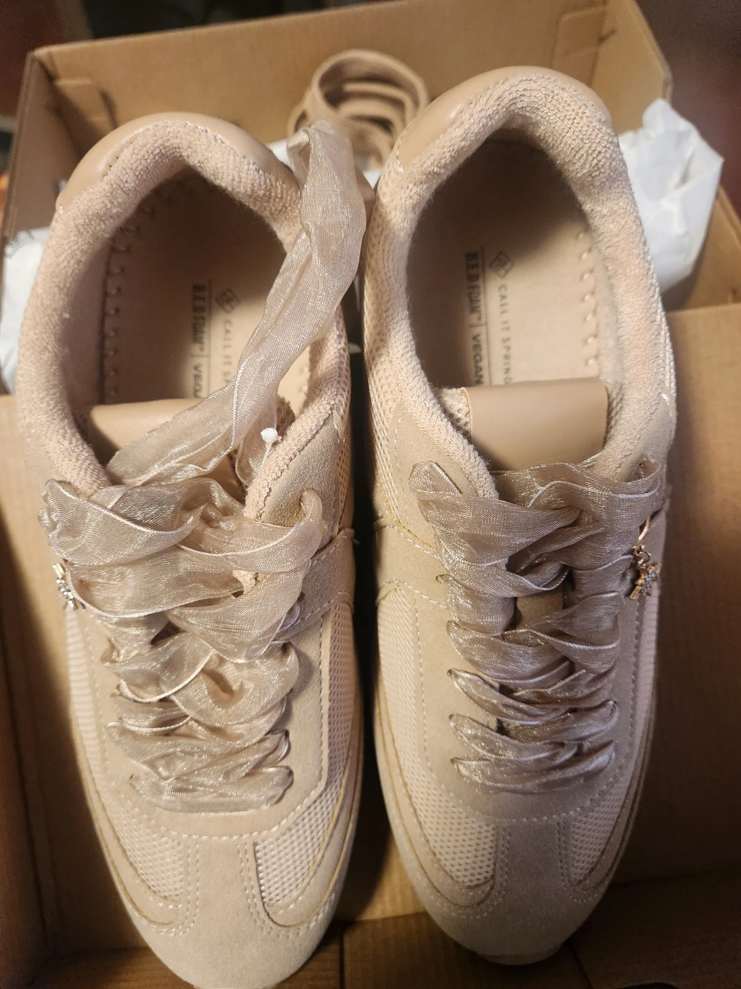 Call It Spring Beige Sneakers with Ribbon Laces