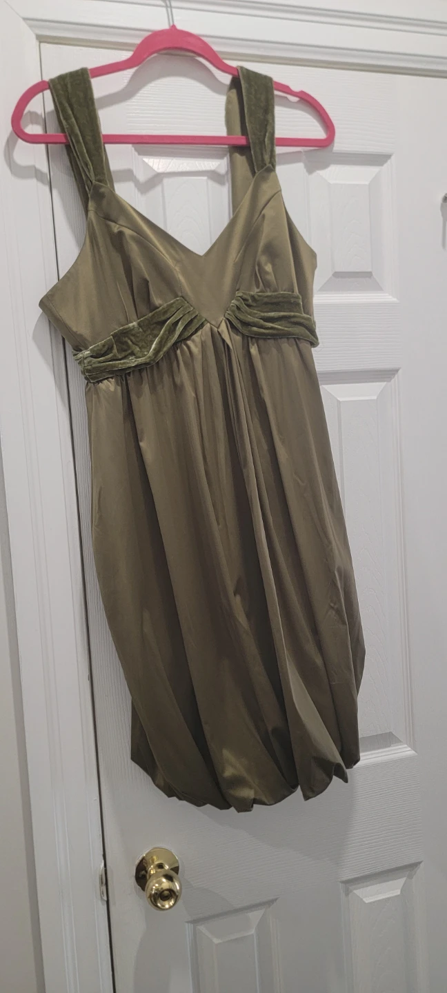 Galliano Green Velvet Trim Dress