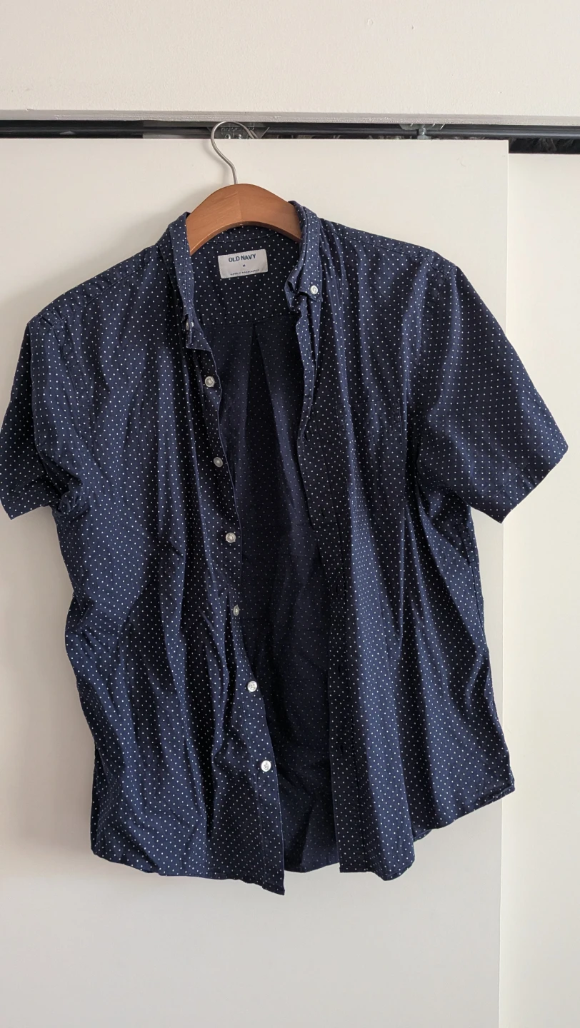 Short Sleeve Shirt Button-up - Navy Polka Dot