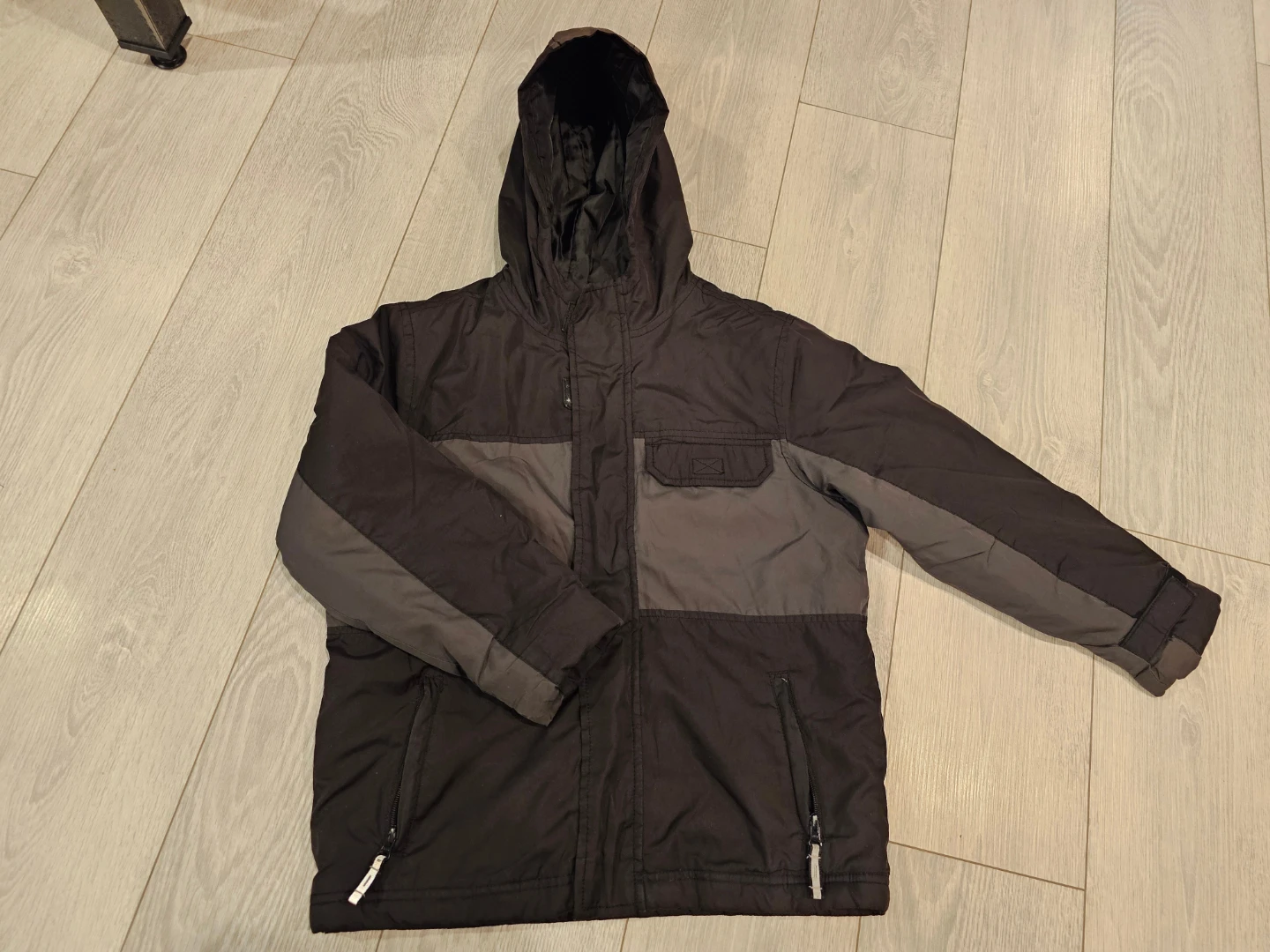 Boys Black and Grey Hooded Winter Jacket