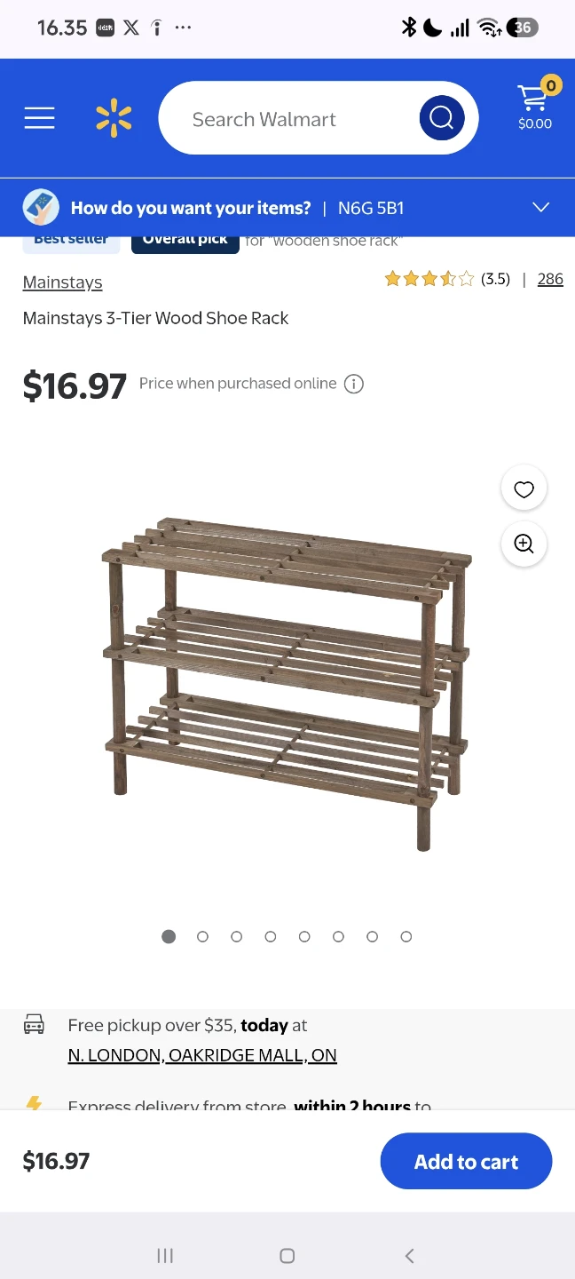 Mainstays 3-Tier Wooden Shoe Rack