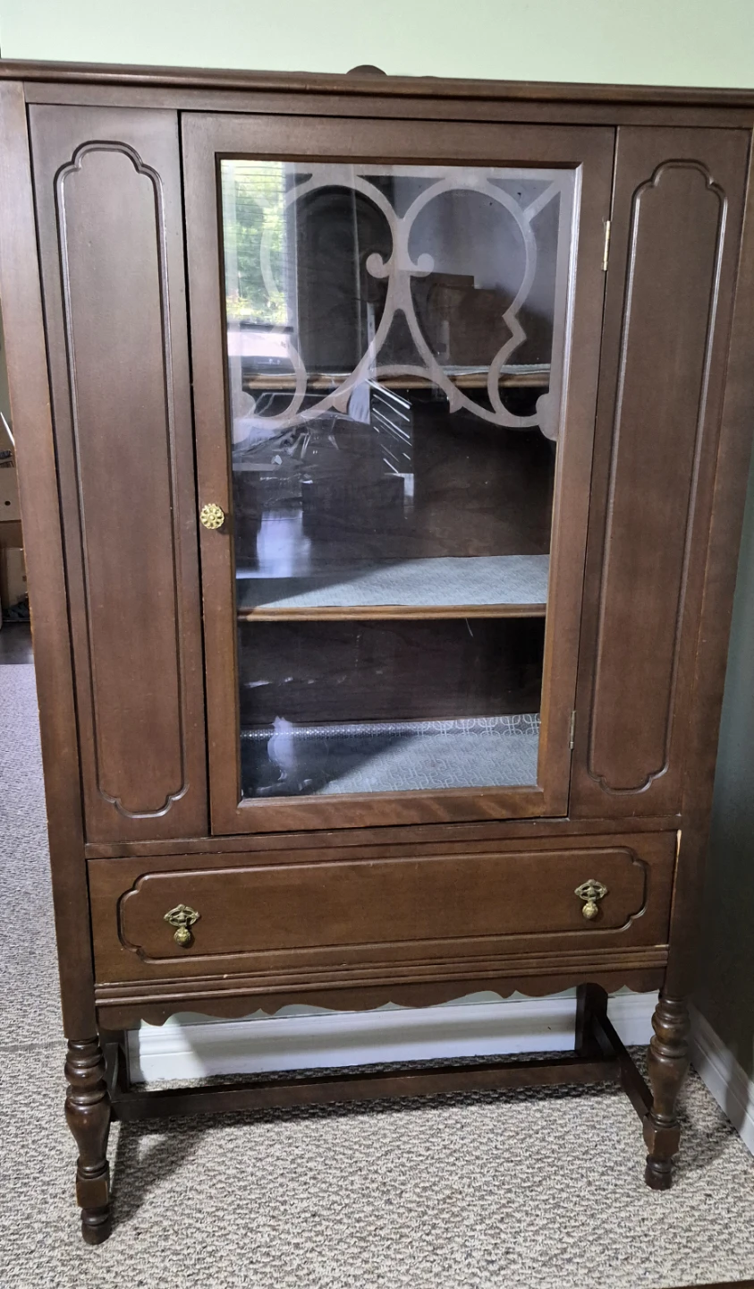 Antique Wooden Cabinet with Glass Door