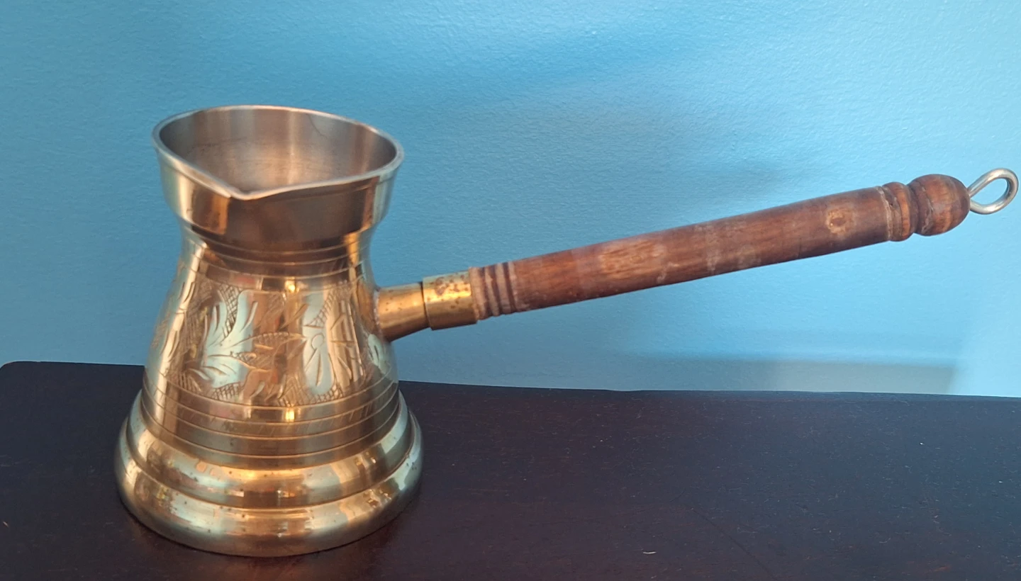 Vintage Brass Turkish Coffee Pot with Wooden Handle - photo 2