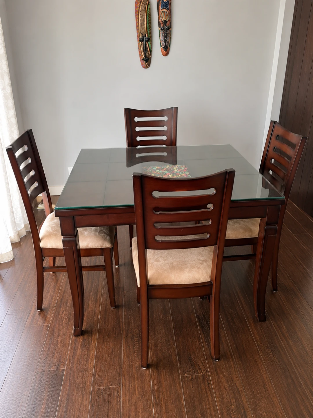 Wooden Dining Set with Glass Top and 4 Chairs - photo 3