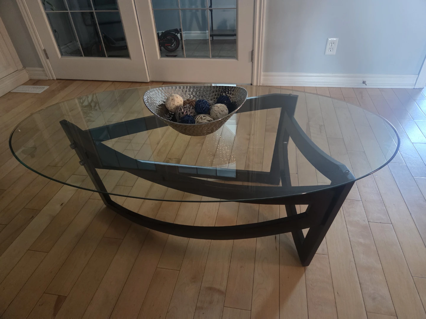 Glass Top Coffee Table with Wood Base