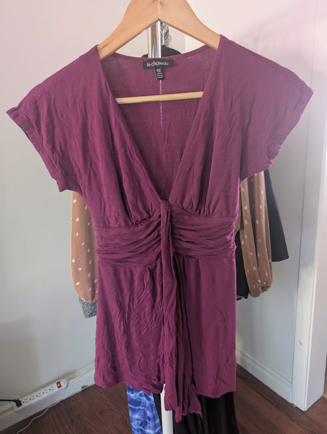 Le Château Purple Ruched Tie Front Top XXS