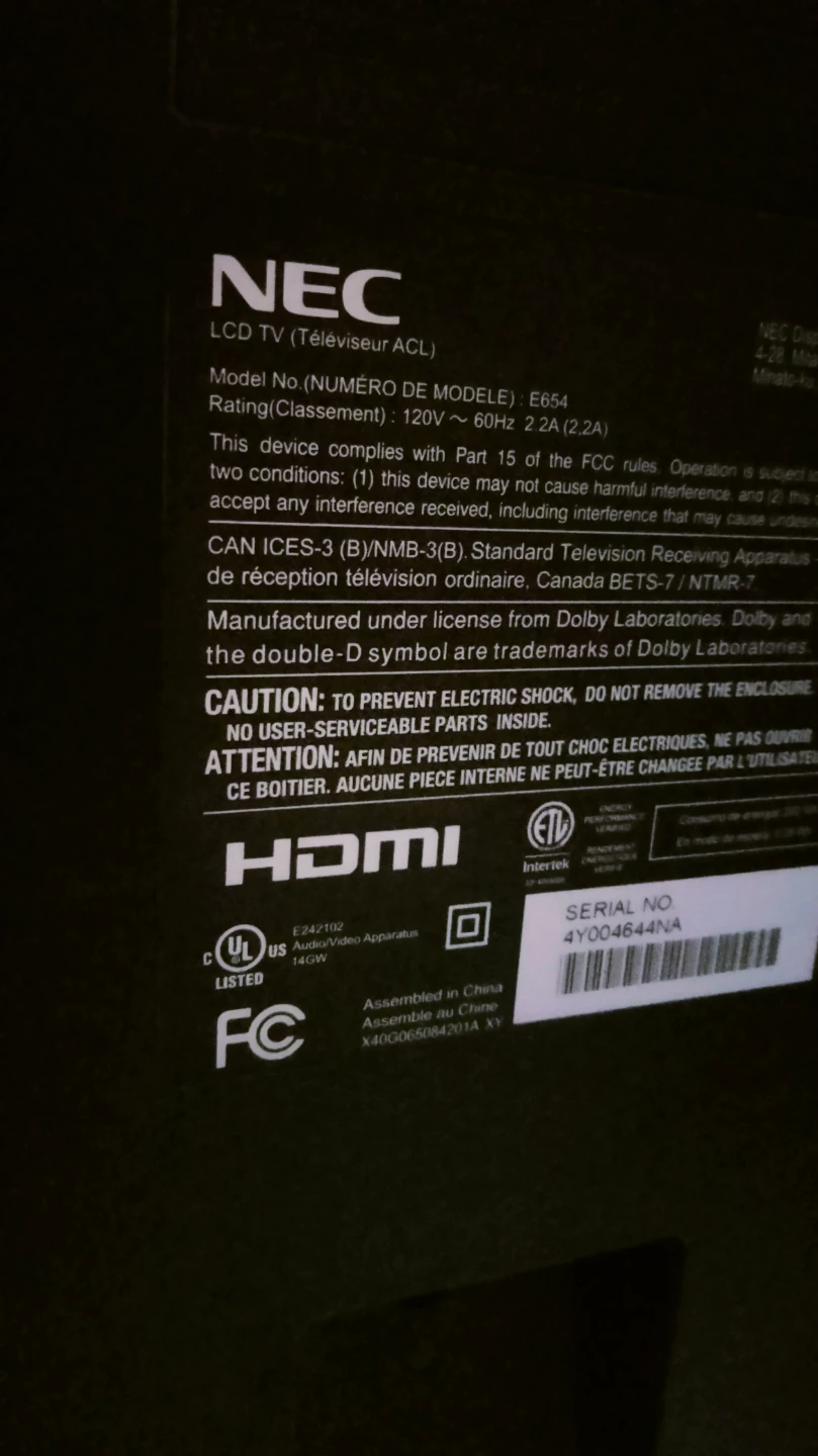 NEC LCD TV E654 60"inch - photo 2