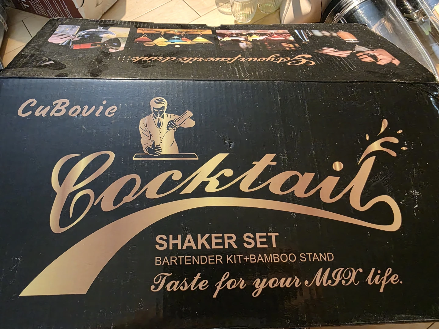 CuBovie Cocktail Shaker Set Bartender Kit with Bamboo Stand $20