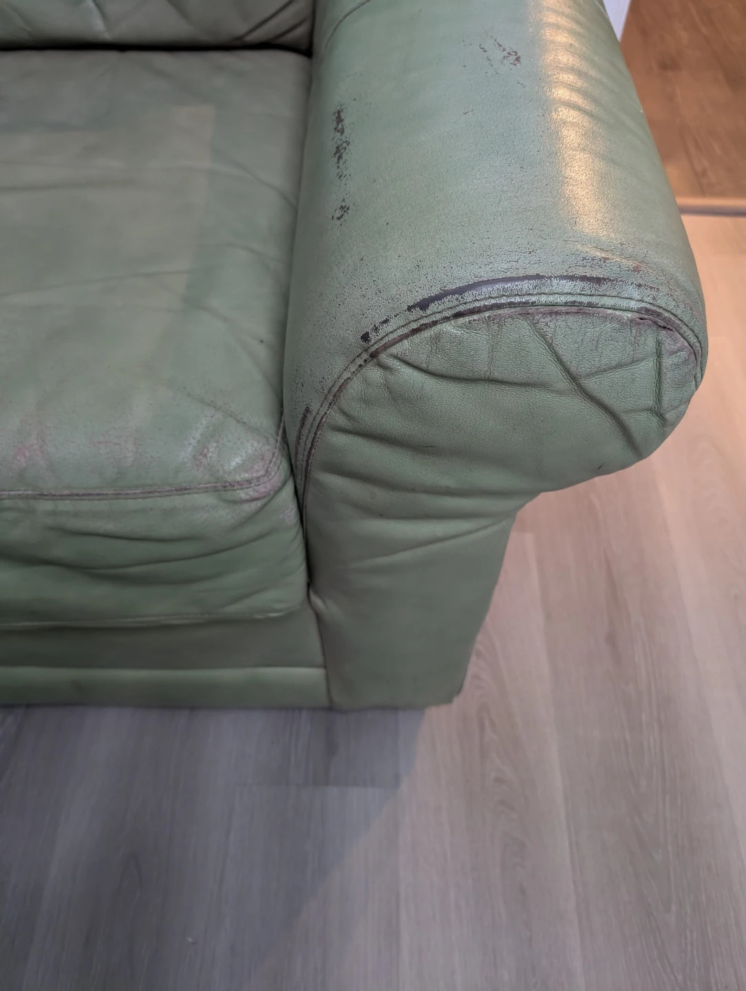 Light Green Leather Sofa - photo 2