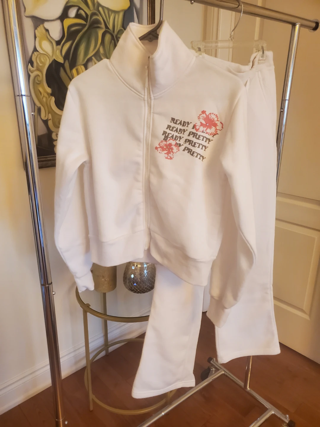 White Tracksuit Set with "Ready Pretty" Graphic